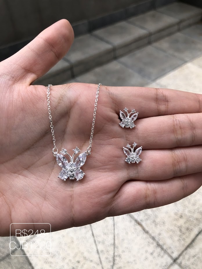 Conjunto de Borboleta Cristal Prateada